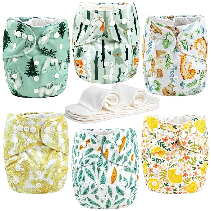 Wegreeco Cloth Diapers 6 Pack with Inserts, Washable Reusable Diapers for Babies, One Size Adjustable (Vibrant)