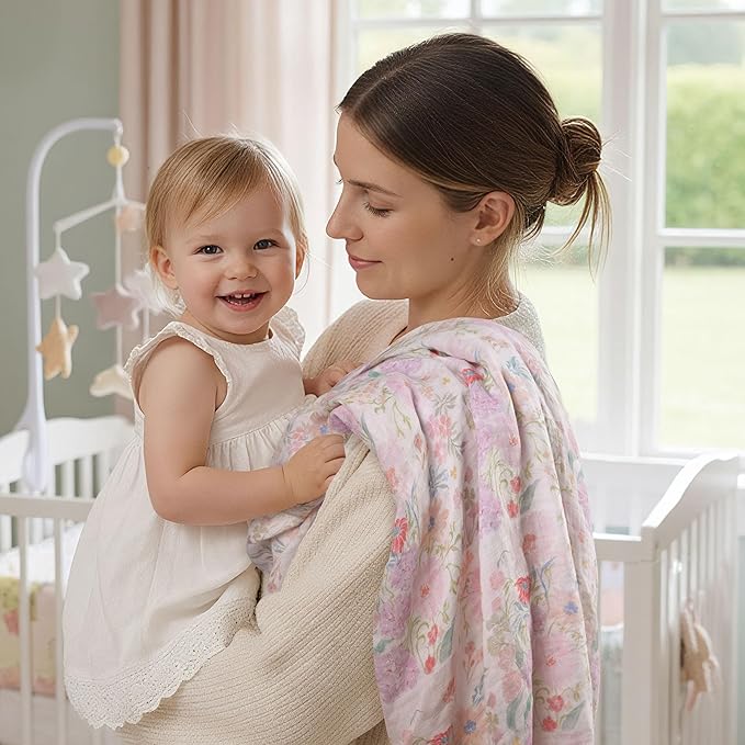 GLLQUEN BABY Muslin Swaddle Blankets Breathable Receiving Blankets (35" x 40") 2-Pack Soft Baby Blankets for Girls and Boys Newborn Essentials Muslin Burp Cloths Swaddle Wrap Baby Gift(Floral Dream)