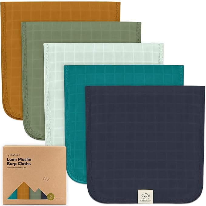 5-Pack Cotton Muslin Burp Cloths Baby Girls, Boys - Soft & Absorbent Spit Up Burp Rags, Large Muslin Towel, Cotton Wash Cloths for Babies, Newborn, Infant, No Shrink, Durable, Neutral (Eclipse)