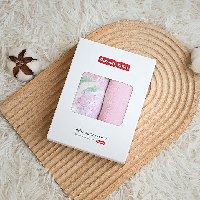 GLLQUEN BABY Muslin Swaddle Blankets Breathable Receiving Blankets (35" x 40") 2-Pack Soft Baby Blankets for Girls and Boys Newborn Essentials Muslin Burp Cloths Swaddle Wrap Baby Gift(Floral Dream)