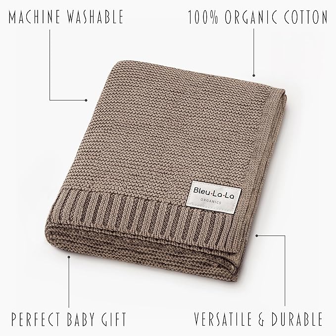Heritage Knit Organic Cotton Baby Swaddle Blanket - 100% Luxury Organic Cotton Knit Receiving Blanket - Soft Warm Unisex Blankets for Newborns Infants Boys & Girls (0-2Yrs - Milk Chocolate)