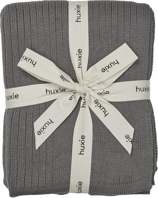 Knitted Organic Cotton Baby Blanket- Swaddle Blanket, 30" x 40" Soft Receiving Blanket for Newborn (Ribbed-Cloud Grey)