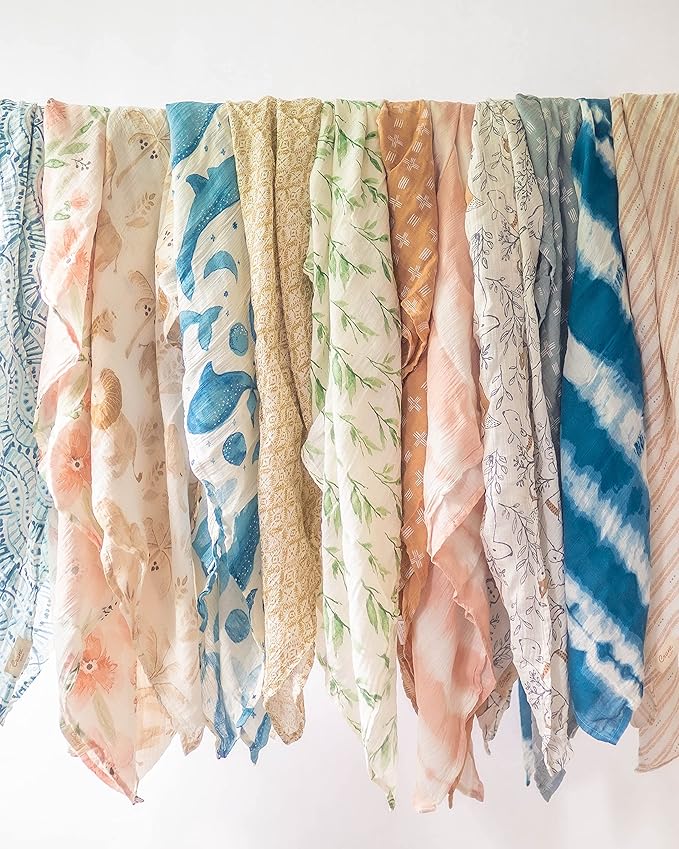 Crane Baby 100% Cotton Muslin Swaddle Blanket, Caspian Ocean - Set of 2, 47" x 47" - Swaddles for Newborns & Babies