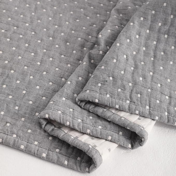 NTBAY 3 Layer Toddler Blanket, Muslin Cotton Jacquard Bed Blankets, Lightweight Thermal Baby Blanket, Super Soft and Warm Crib Blanket for All Seasons, Decoration Gift, 30"x40", Grey Dot
