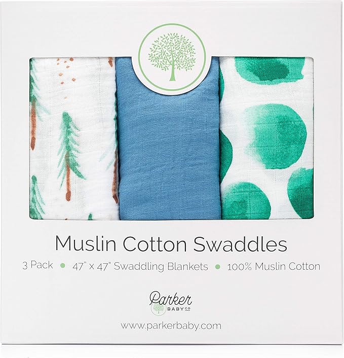 Parker Baby Swaddle Blankets - 3 Pack of 100% Cotton Muslin Swaddle Blankets for Boys - Timber Set