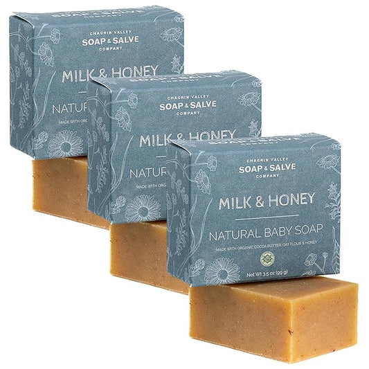 Chagrin Valley Soap & Salve Baby Shampoo Baby Soap Bar from Oat, Honey & Goat Milk - Unscented & Moisturizing - For Babies Sensitive Dry Skin & Eczema - 3.5 oz Shampoo Bar & Organic Body Wash
