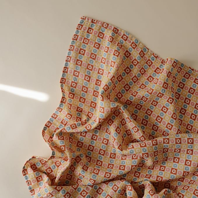 mushie Muslin Baby Swaddle Blanket | 100% Organic Cotton (Happy Flowers Check)