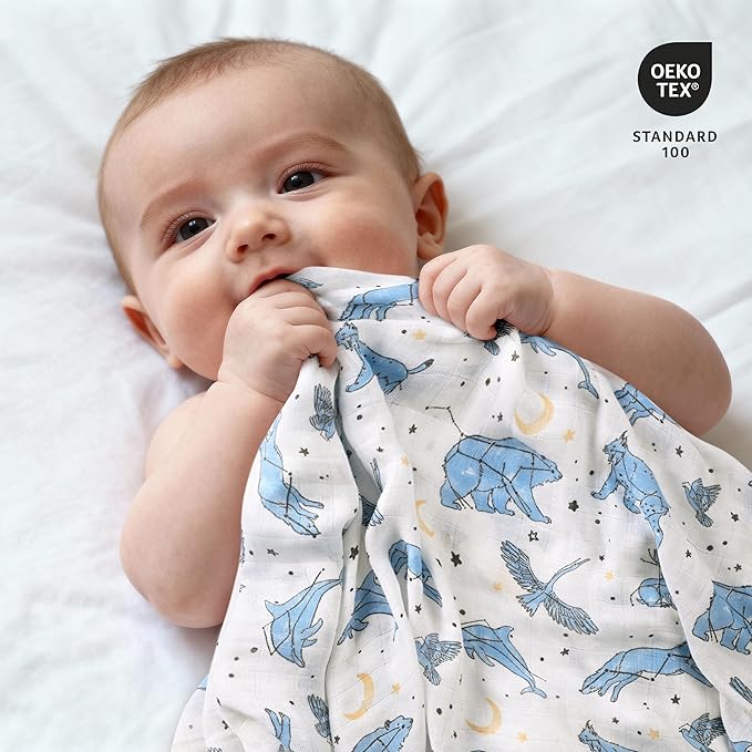 GLLQUEN BABY Muslin Swaddle Blankets 4-Pack Breathable Receiving Blankets (35" x 40") Soft Baby Blankets for Girls and Boys Newborn Essentials Muslin Burp Cloths Swaddle Wrap Baby Gift(Cosmos)