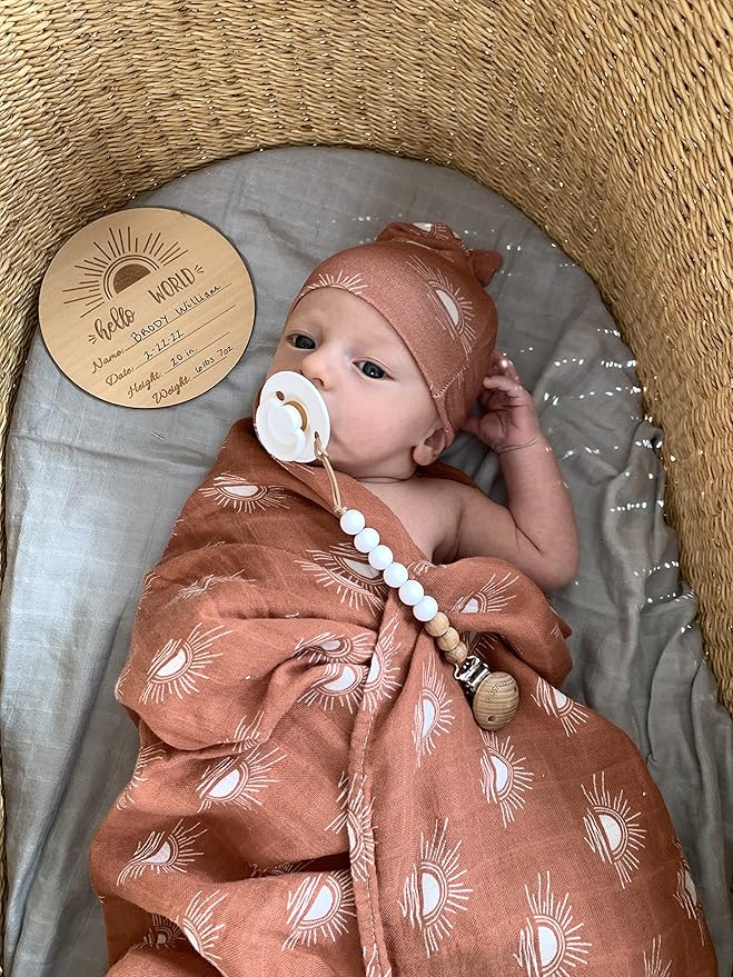 Miaoberry 100% Organic Cotton Baby Muslin Swaddle Blanket Set| Rust Boho Sunrays Sunset| Gender Neutral for Boys Girls|Hospital Newborn Receiving Blanket |Newborn Unisex