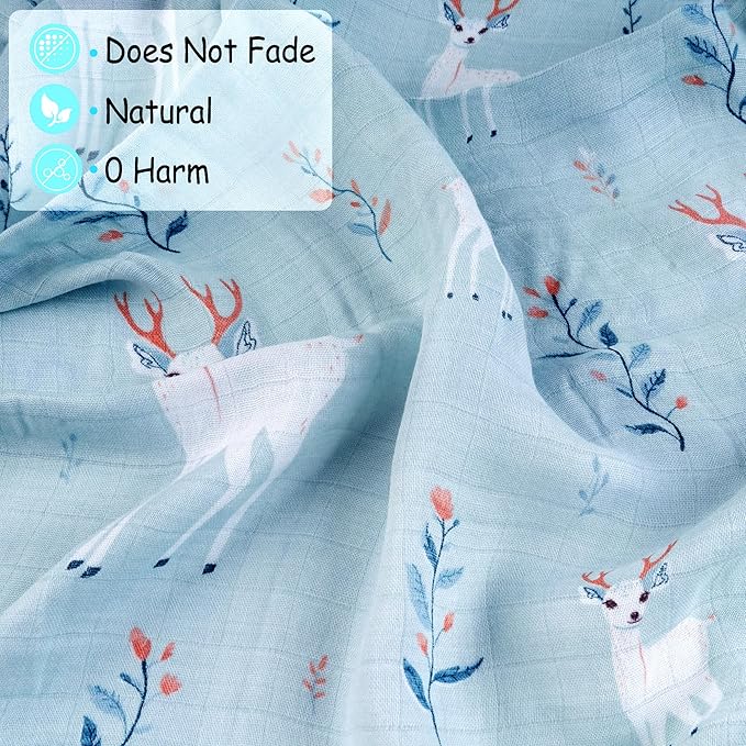 Viviland Muslin Swaddle Blankets, Breathable and Skin-Friendly Baby Receiving Blankets, 2-Pack Deer, 47 x 47 inches