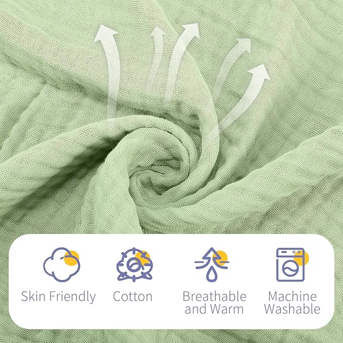 VitalCozy 6 Pcs Baby Muslin Hooded Bath Towels and Washcloths Muslin Cotton Hooded Baby Towels Absorbent Blankets for Gift Newborn Infant Shower (32 x 32 Inch,Light Blue,Light Green)