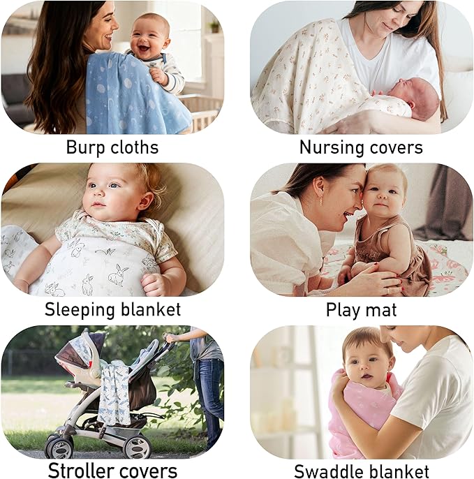 GLLQUEN BABY Muslin Swaddle Blankets Breathable Receiving Blankets (35" x 40") 2-Pack Soft Baby Blankets for Girls and Boys Newborn Essentials Muslin Burp Cloths Swaddle Wrap Gift(Looking for Spring)