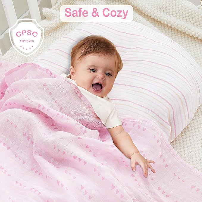 Viviland Muslin Swaddle Blankets, Swaddle Wrap for Boys and Girls, Breathable and Skin-Friendly Baby Receiving Blankets, Baby Essentials, 4-Pack Flowers & Heart, 47 x 47 inches