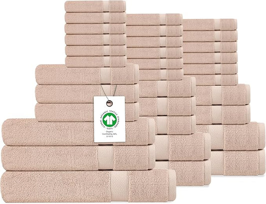 Delara Organic Cotton Luxuriously Plush Bath Towel 33 Piece Set|GOTS & Oeko-TEX Certified|Premium Hotel Quality Towels|Feather Touch Technology|650 GSM Long Staple|Soft, Quick Dry & Ultra-Absorbent
