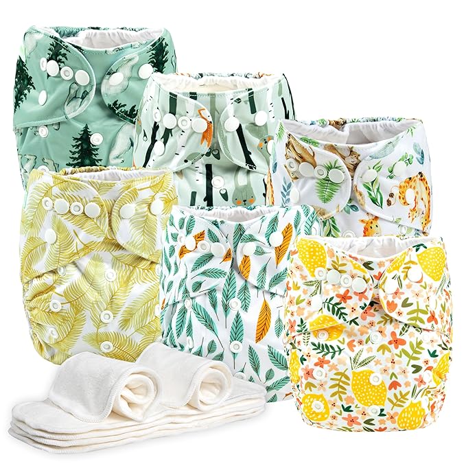 Wegreeco Cloth Diapers 6 Pack with Inserts, Washable Reusable Diapers for Babies, One Size Adjustable (Vibrant)
