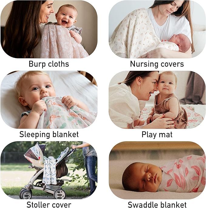 GLLQUEN BABY Muslin Swaddle Blankets 4-Pack Breathable Receiving Blankets (35" x 40") Soft Baby Blankets for Girls and Boys Newborn Essentials Muslin Burp Cloths Swaddle Wrap Baby Gift(Flamingo)