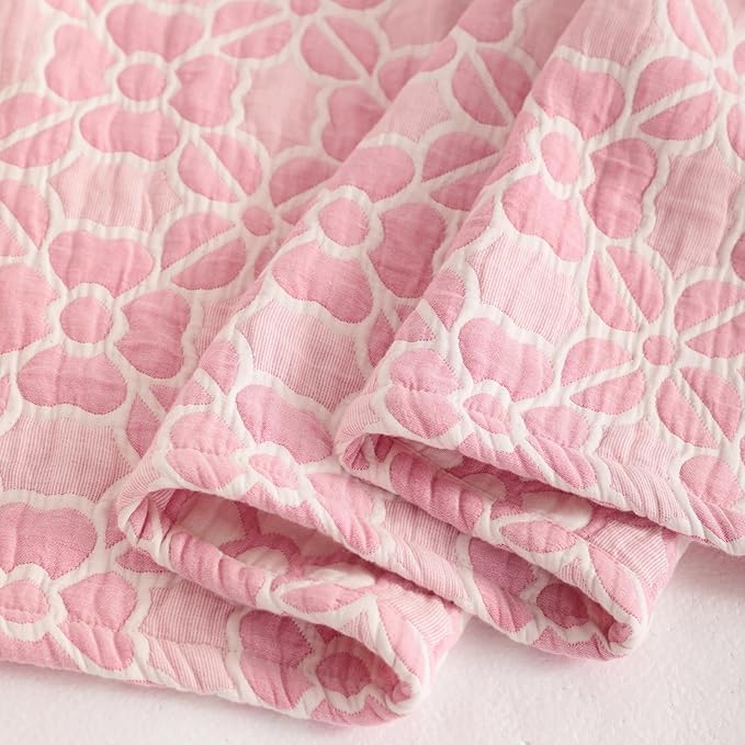 NTBAY 3 Layer Toddler Blanket, Muslin Cotton Jacquard Bed Blankets, Lightweight Thermal Baby Blanket, Super Soft and Warm Crib Blanket for All Seasons, Decoration Gift, 30"x40", Pink Clover