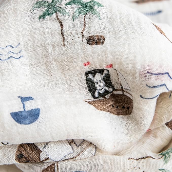 Little Unicorn Premium Muslin Swaddle Blanket 3 Pack | for swaddling, Play, Nursing & More | Giftable Set of 3 (Shark 2)