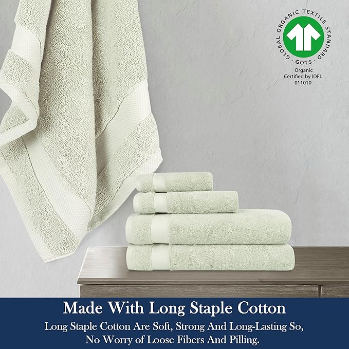 Delara Organic Cotton Luxuriously Plush Bath Towel 10 Piece Set|GOTS & Oeko-TEX Certified|Premium Hotel Quality Towels|Feather Touch Technology|650 GSM Long Staple|Soft, Quick Dry & Ultra-Absorbent