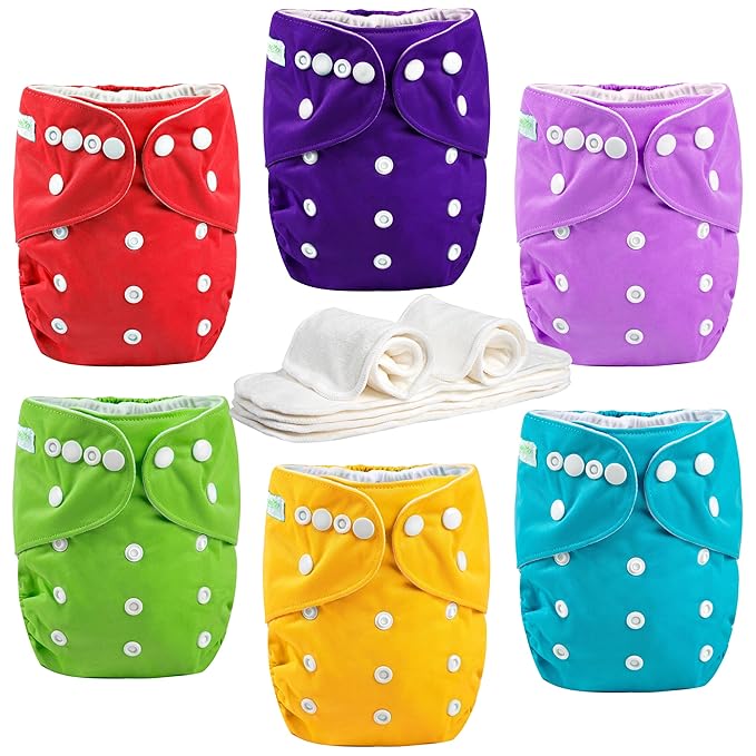 Wegreeco Cloth Diapers 6 Pack with Inserts, Washable Reusable Diapers for Babies, One Size Adjustable (Naughty)
