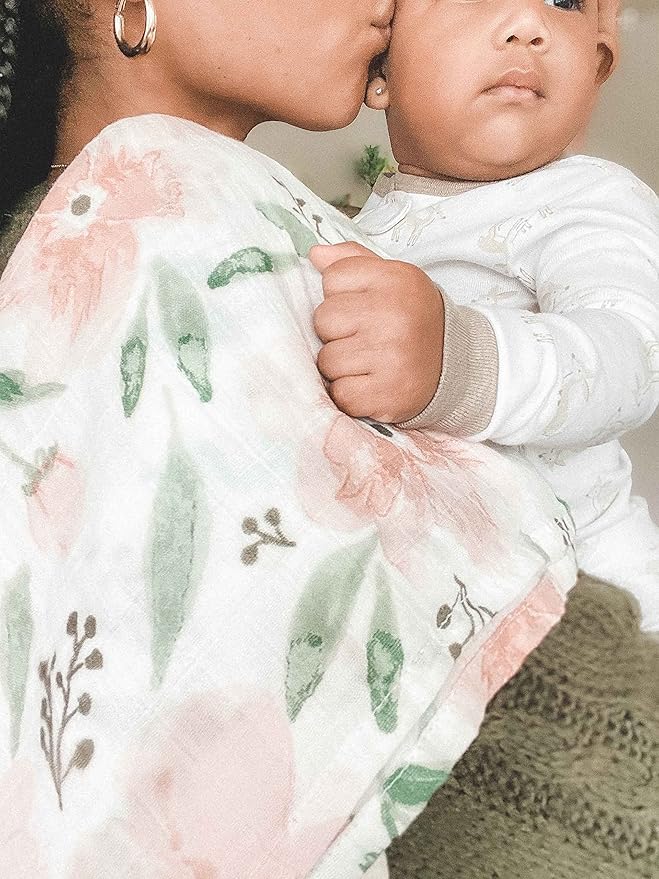 Crane Baby 100% Cotton Muslin Swaddle Blankets, Pink Floral, 47" x 47", Baby Swaddles for Newborns, Pink Floral, Swaddlers for Newborn Girl