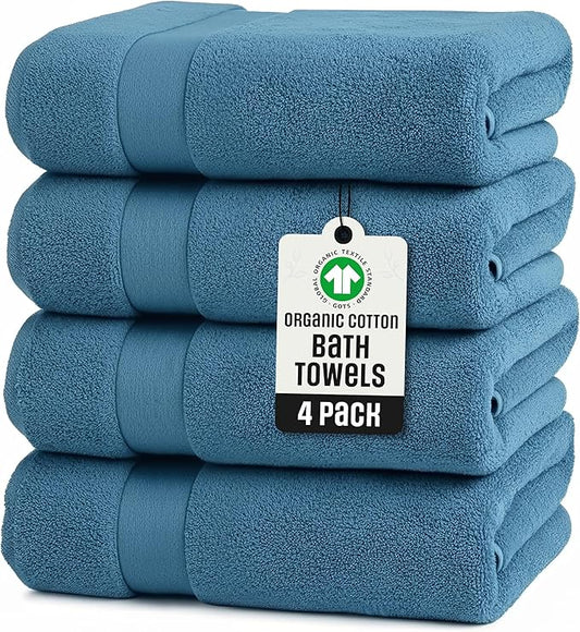 TOWELTIQUE- Organic Cotton Luxury Bath Towels Pack of 4 GOTS & Oeko- TEX Certified | Premium Soft, Absorbent & Quick-Drying Towels for Bathroom, Gym, Spa & Hotel Use – Turquoise