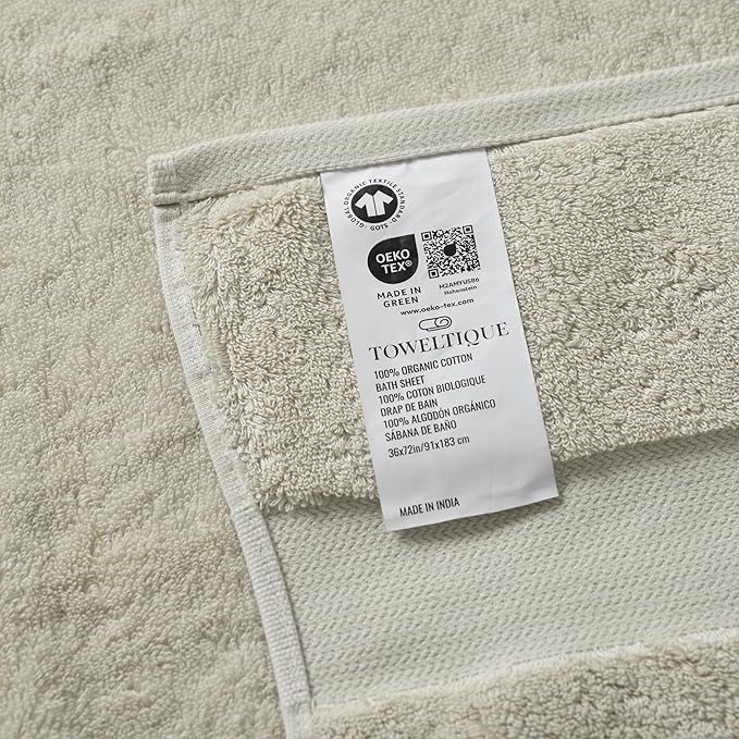 TOWELTIQUE- Organic Cotton Luxury Bath Towels Pack of 4 GOTS & Oeko- TEX Certified | Premium Soft, Absorbent & Quick-Drying Towels for Bathroom, Gym, Spa & Hotel Use – Taupe