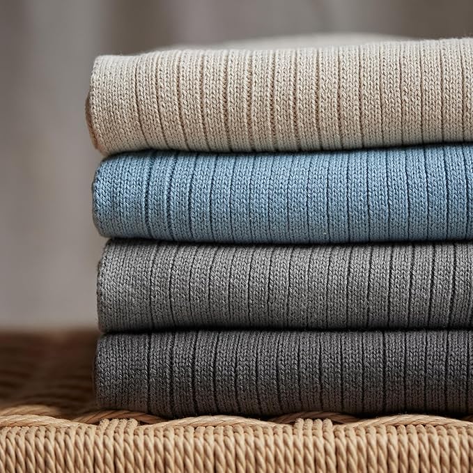 Knitted Organic Cotton Baby Blanket- Swaddle Blanket, 30" x 40" Soft Receiving Blanket for Newborn (Ribbed - Polar Blue)