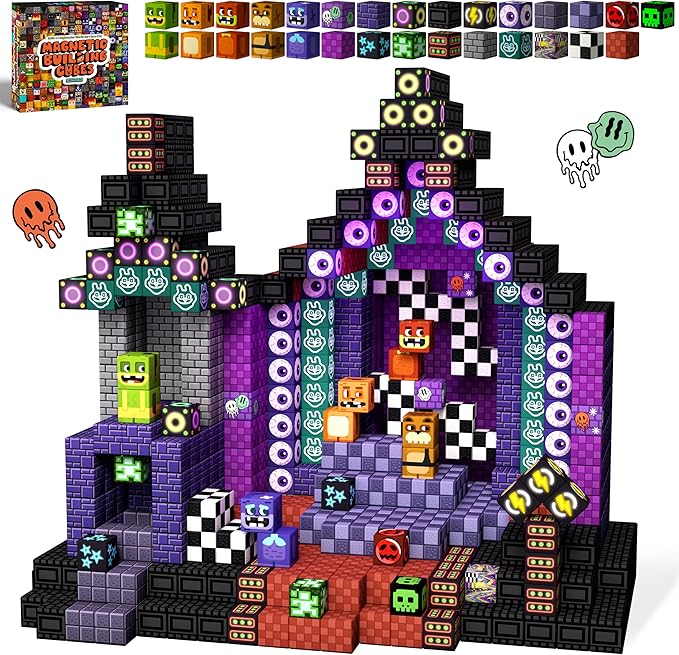 idoot 100PCS Magnetic Blocks Monster Bear Montessori STEM Toys, Build MagWonder with Building Construction Playset, Halloween and Birthday Gifts for 5 Year Old Boys