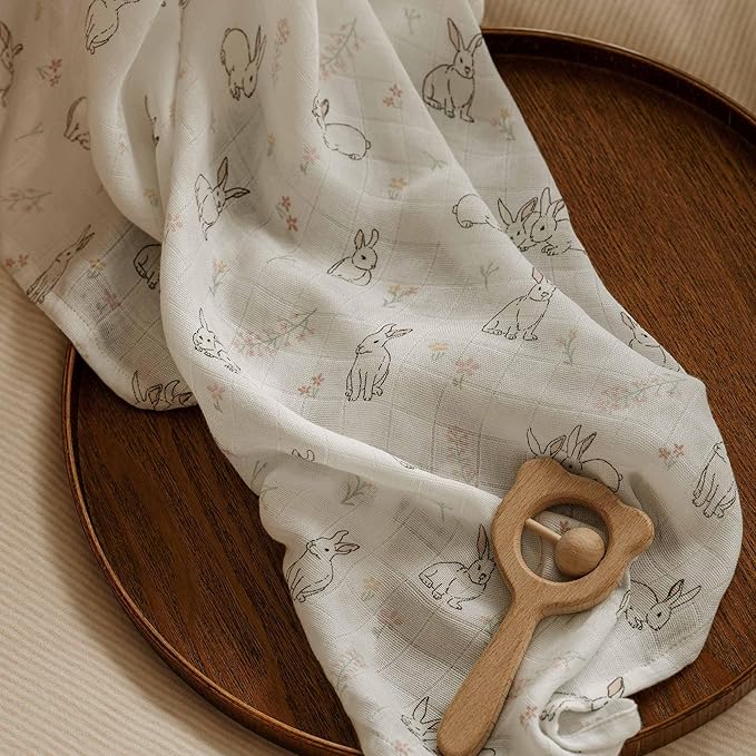 GLLQUEN BABY Muslin Swaddle Blankets Breathable Receiving Blankets (35" x 40") 2-Pack Soft Baby Blankets for Girls and Boys Newborn Essentials Muslin Burp Cloths Swaddle Wrap Gift(Looking for Spring)