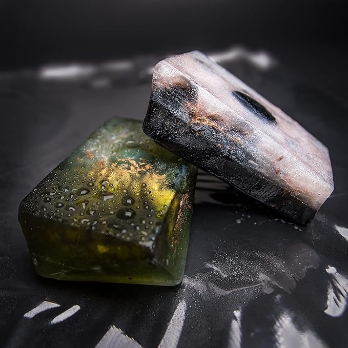 Rock Soap Gift Set of 2- Mothers Day Gift- Decorative Scented Gemstone Soap with Crystals (Jade & Black Obsidian) Inside- with Natural Ingredients & Essential Oil