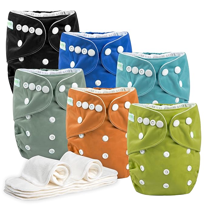 Wegreeco Cloth Diapers 6 Pack with Inserts, Washable Reusable Diapers for Babies, One Size Adjustable (Adventure)