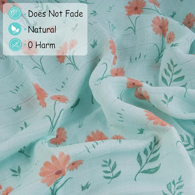Viviland Muslin Swaddle Blankets, Breathable and Skin-Friendly Baby Receiving Blankets, 4-Pack Plants, 47 x 47 inches