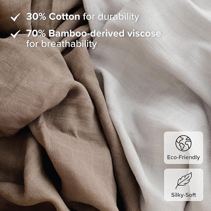Baby Boy Blankets, Muslin Swaddle Blankets Light Blue & Brown 2-Pack – Soft Viscose derived from Bamboo & Cotton Baby Blankets, 47x43, Breathable Receiving Blankets, Baby Boy Gifts