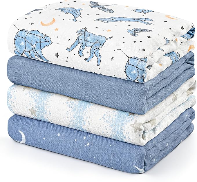 GLLQUEN BABY Muslin Swaddle Blankets 4-Pack Breathable Receiving Blankets (35" x 40") Soft Baby Blankets for Girls and Boys Newborn Essentials Muslin Burp Cloths Swaddle Wrap Baby Gift(Cosmos)