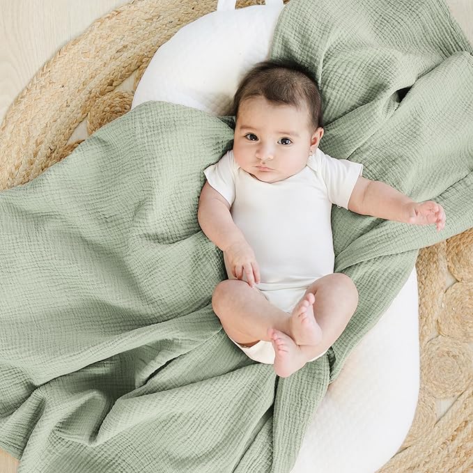 Konssy 2 Pack Muslin Swaddle Blankets, 100% Cotton Receiving Blanket Large 47 x 47 inches for Baby Boys Girls, Soft Breathable Muslin Baby Blanket for Newborn (Woodland,Sage)