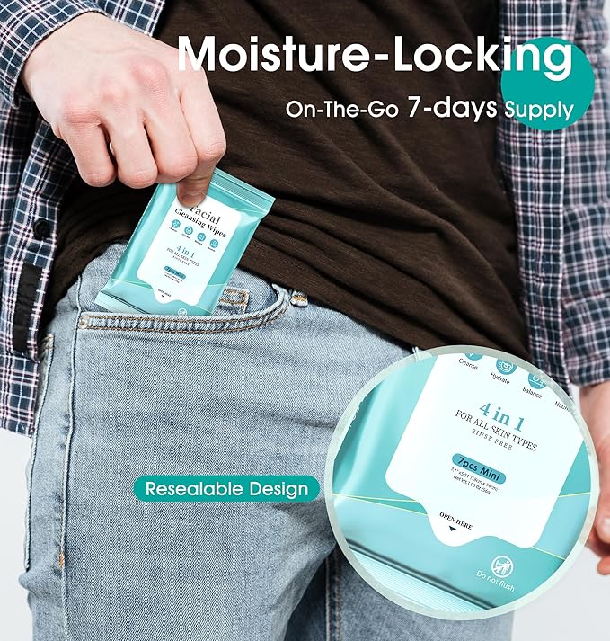 Facial Cleansing Wipes, Tea Tree Oil Extract for Face Cleansing, Salicylic Acid for Acne Treatment, Hydrating Pore Care for Sensitive Skin, Exfoliating & Soothing Double-Sided Cleansing Wipes (28PCS)