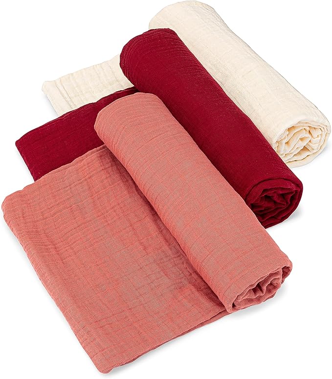 Parker Baby Co. Muslin Swaddle Blankets - Pack of 3 of 100% Cotton for Baby Girls - Rose Set