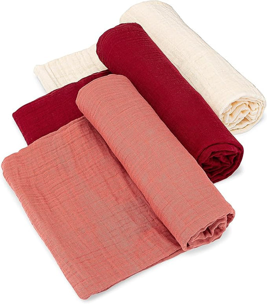 Parker Baby Co. Muslin Swaddle Blankets - Pack of 3 of 100% Cotton for Baby Girls - Rose Set