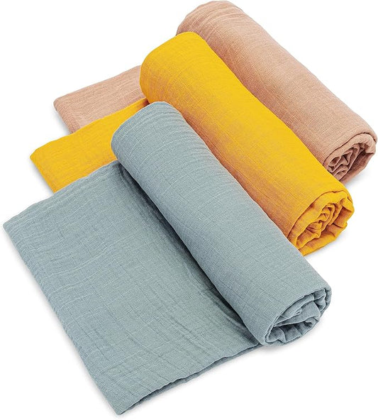 Parker Baby Co. Swaddle Blankets - Pack of 3 of 100% Cotton Muslin Swaddle Blankets for Baby Boys and Girls - Unisex/Gender Neutral - Dune Set